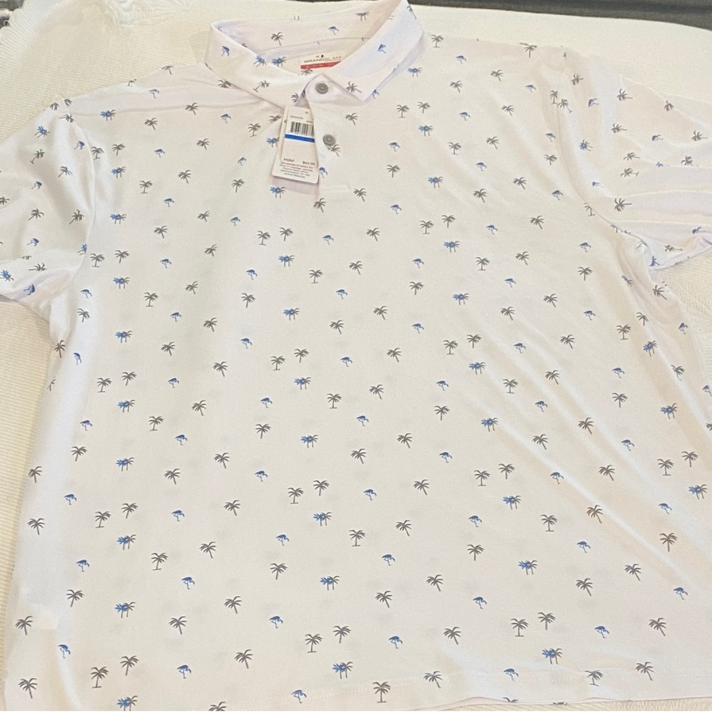 Grand Slam White Polo with Blue Palm Tree Print/flamingoes golf new with tags - Picture 8 of 8